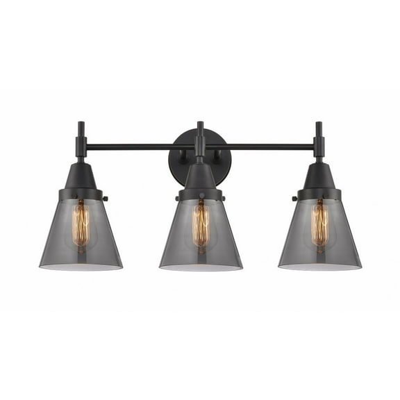 447-3W-BK-G63-Innovations Lighting-Cone - 3 Light Bath Vanity-11 Inches Tall and 24.25 Inches Wide-Matte Black Finish-Light Smoke Glass Color