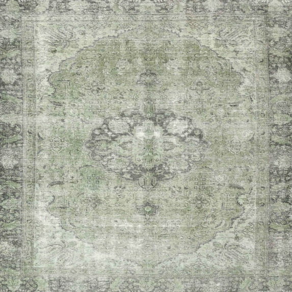 Ahgly Company Machine Washable Indoor Square Traditional Pale Silver Gray Area Rugs, 4' Square