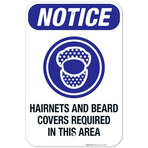 Hairnets And Beard Covers Required In This Area Sign, OSHA Sign, 12x18 Aluminum