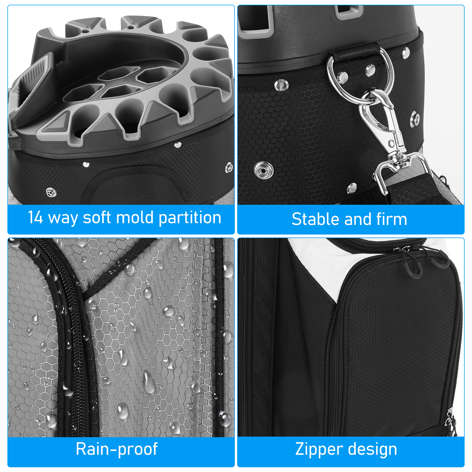 Hemoton Golf Cart Bag 14-Way Organizer Black Nylon Waterproof for Golfing Use