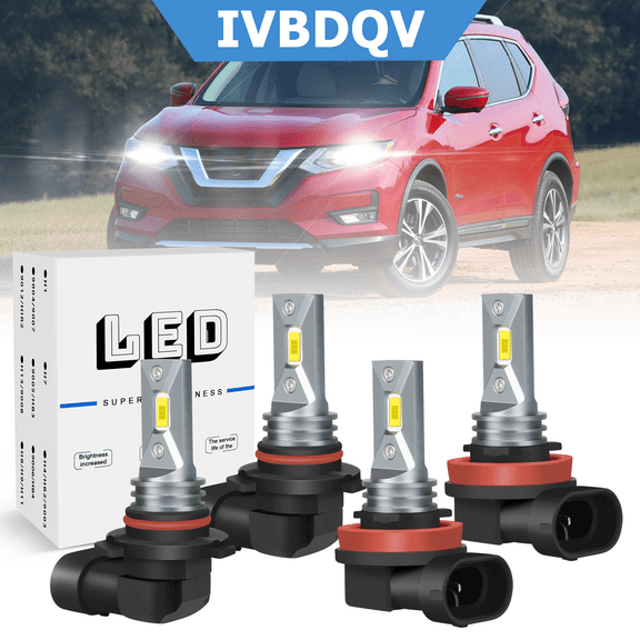 For Nissan Rogue 2008-2013 LED Headlights Combo 9005 High Beam   H11 Low Beam Bulbs Kit 4Pcs Super Bright WHITE