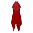 thumbnail image 4 of JanJean Women Sequin Lyrical Dance Dress Halter Backless Leotard Asymmetrical Hem Flowy Mesh Skirt Burgundy L, 4 of 7