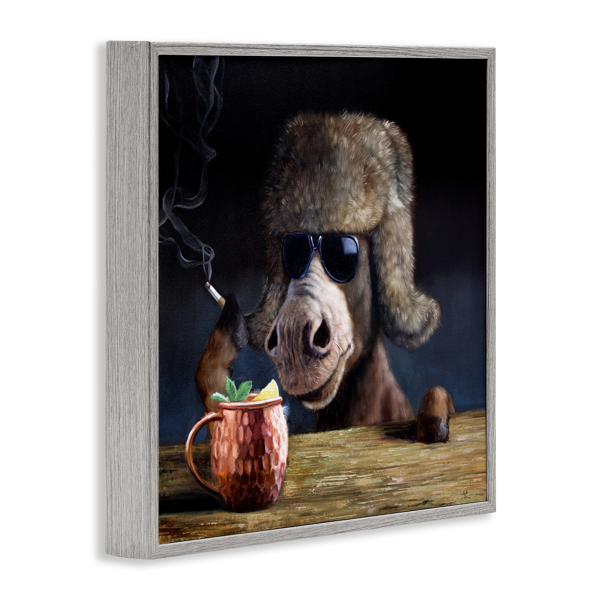 Stupell Industries Moscow Mule Funny Animal Animals & Insects Painting Gray Framed Art Print Wall Art, 17 x 17