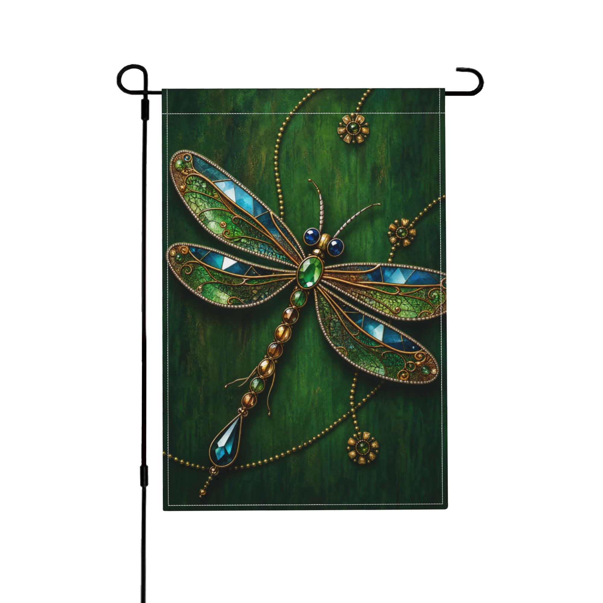 Jewel Dragonfly Welcome Spring Summer Garden Flag For Yard Decor 12x18 in
