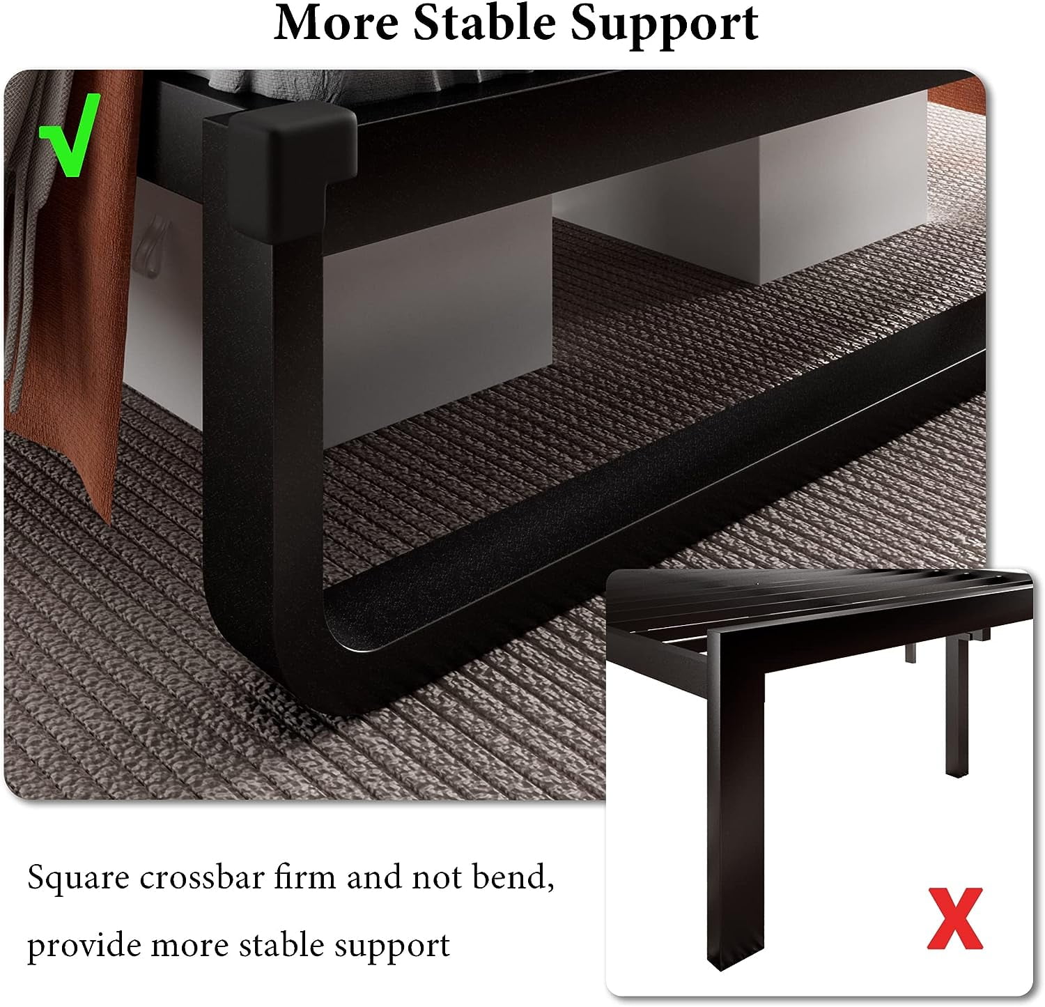 iPormis Twin Size Metal Bed Frame with Black Faux Leather Upholstered Headboard, 12'' Underbed Space,  Black