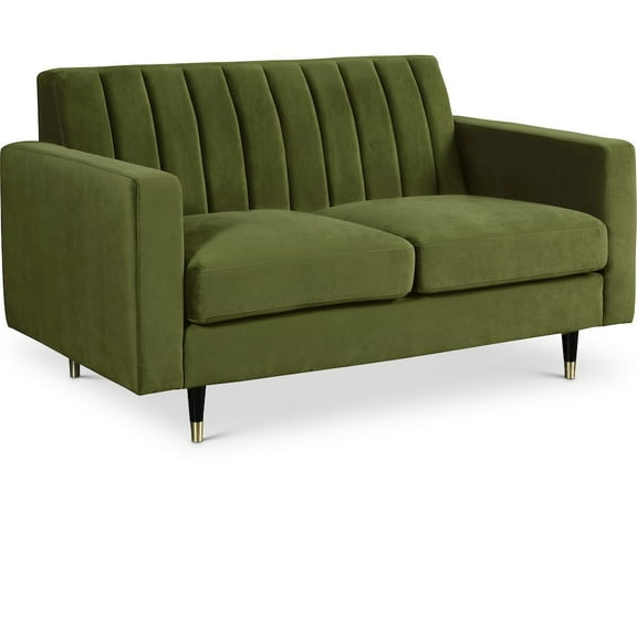 Meridian Furniture Lola Contemporary Velvet Loveseat in Olive
