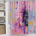 thumbnail image 5 of 4Pcs Shower Curtain Set with Rugs Colorful Abstract Print Purple Blue Bath Mat U-Shaped Floor Mat Toilet Lid Oval Rug Geometry Abstract Art Shower Curtain with 12 Hooks 72inch X 72inch, 5 of 8