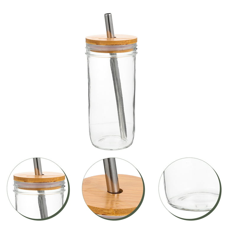 Glass cups with wooden lid and glass straw-assorted styles – The