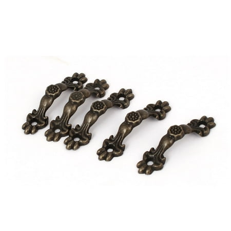 Wooden Cosmetic Case Jewelry Box Flower Shape Pull Handle Grip Bronze Tone 5pcs