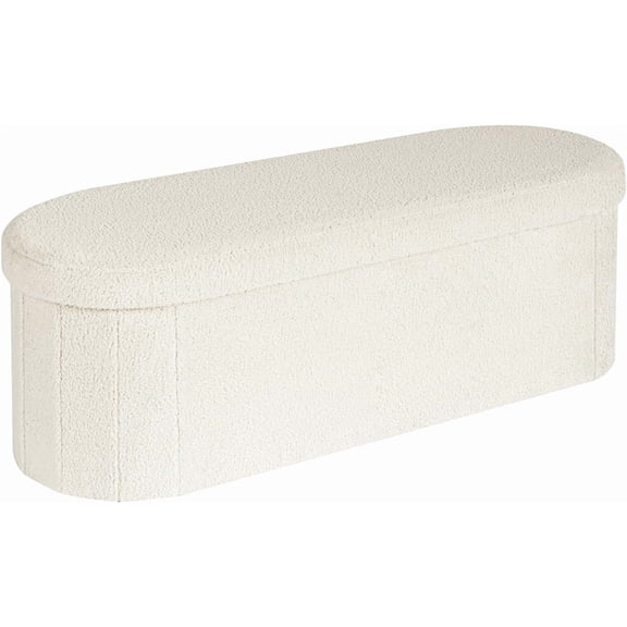 Ottoman with Storage for Living Room, Sherpa Folding Storage Ottoman Foot Rest, 43.3 Inches Collapsible Bedroom Bench White Cream
