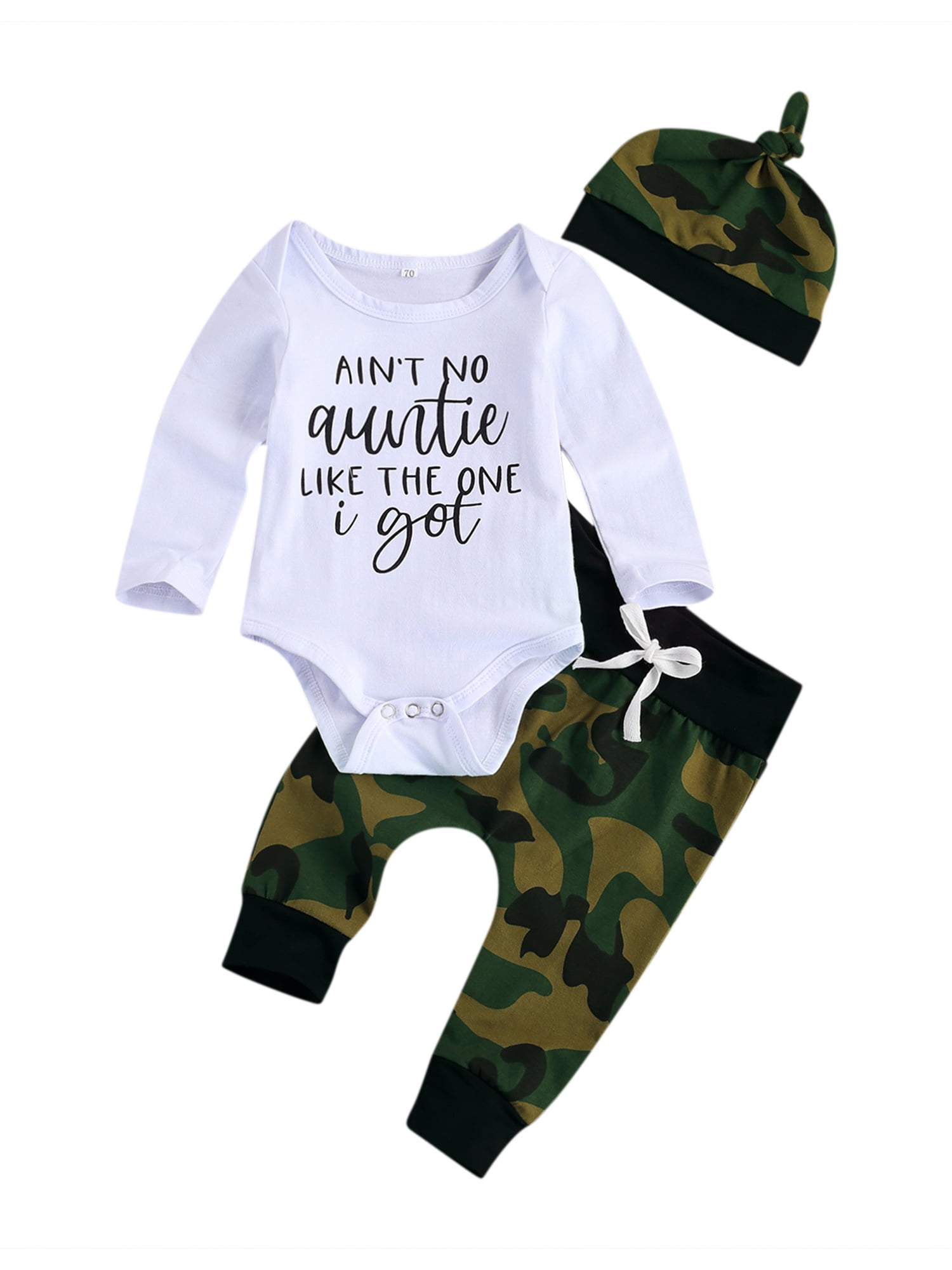 Unisex Baby Boys Girls Little Cutie Outfits Sets Letter Printed Romper Headband Long Sleeve Clothes Hat Pants 