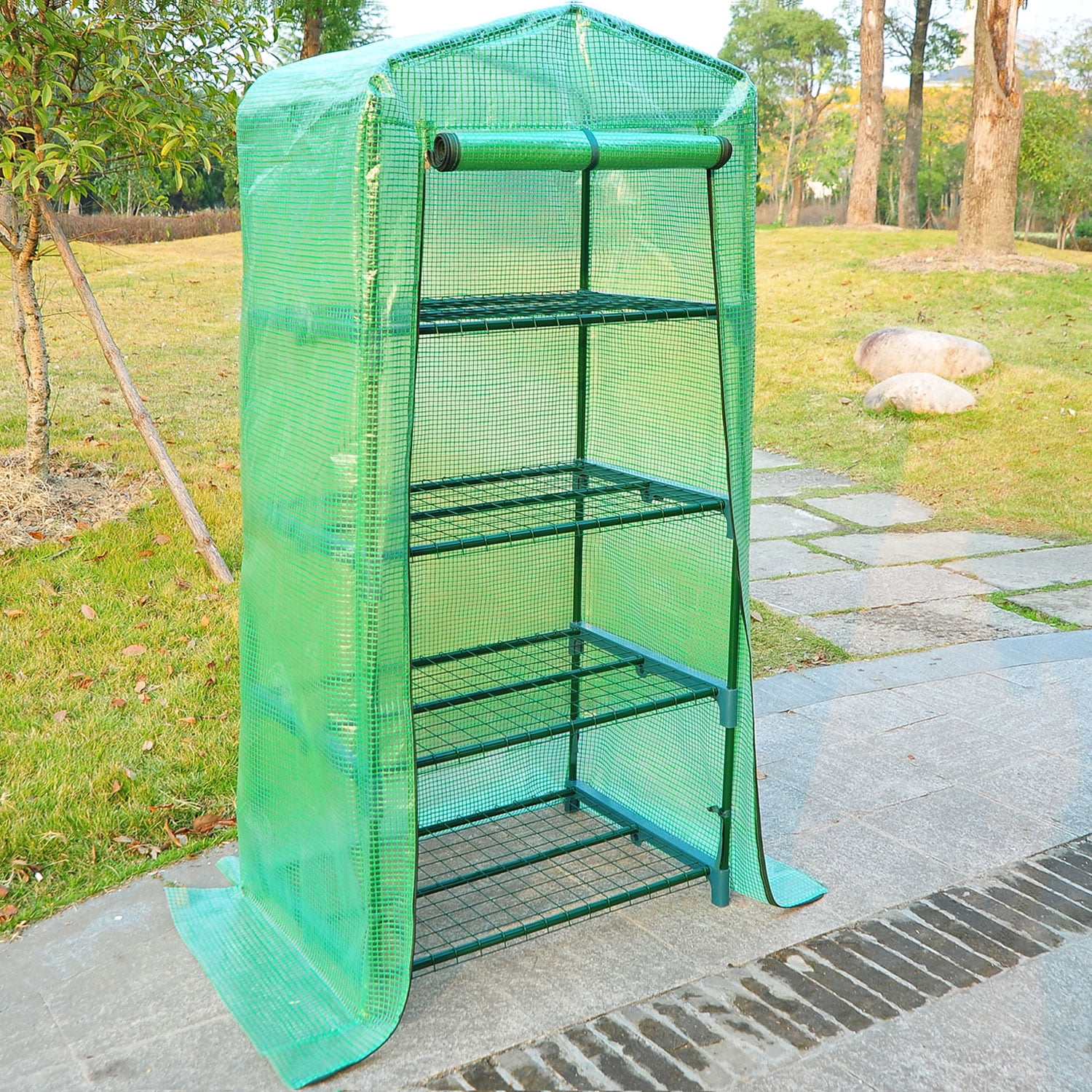 Portable Greenhouse with 4 Tier Shelves Outdoor Plant Flower Green