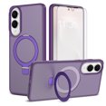 thumbnail image 1 of Asuwish Phone Case for Samsung Galaxy S25 Edge 5G Tempered Glass Screen Protector Magnetic Folding Stand Frosted Translucent Rugged Shockproof Protective Cell Cover S25Edge 6.66 Women Men Deep Purple, 1 of 7
