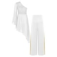 thumbnail image 2 of TiaoBug Womens Liturgical Worship Praise Lyrical Dance Outfits Single Sleeve Dress with Wide Leg Pants Ivory XL, 2 of 7