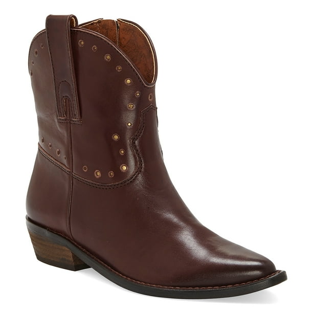 born wynd leather western stacked block heel booties