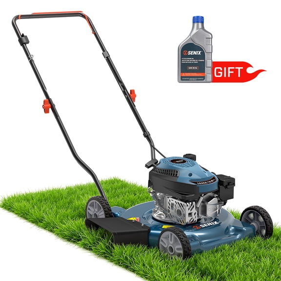 SENIX 144cc 20" Gas Push Lawn Mower with 21" Cutting Steel Deck Side Discharge, LSPG-L4