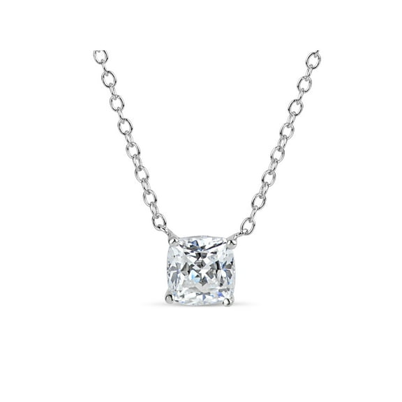 6MM Cushion Cubic Zirconia Necklace Sterling Silver and Rose Gold 18"