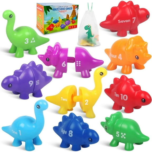 10PCS Numbers Matching Game, 1 2 3 Counting Dinosaur Toys, Educational Preschool Montessori Fine Motor Skill Mathematics Learning Toys for 2 3 4 Years Old