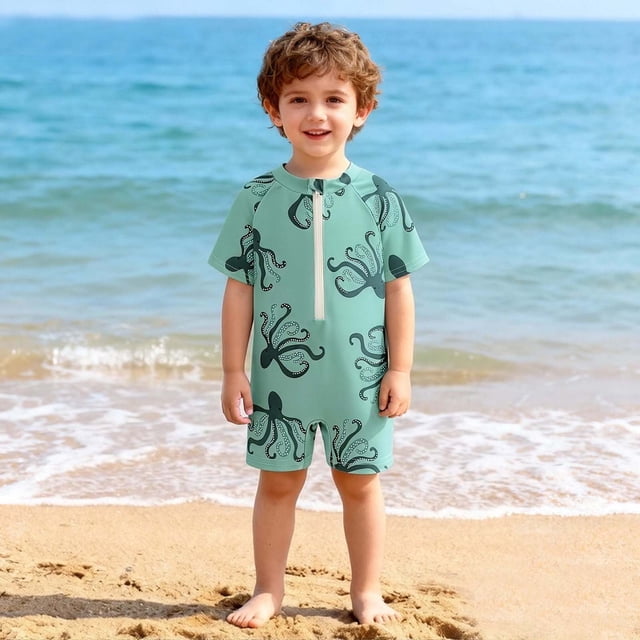 Traje de baño de verano estampado para niños, traje de baño de una sola pieza con media cremallera, traje de baño infantil, traje de baño para niños