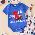thumbnail image 5 of CAUYDY Baby Boys Independence Day Outfits 4Th Of July Infant Short Sleeve Romper + Pants + Hat 3Pcs Boy 3M 6M 9M 12M 18M Clothes Set (Sizes 3-6 Months,Blue), 5 of 6