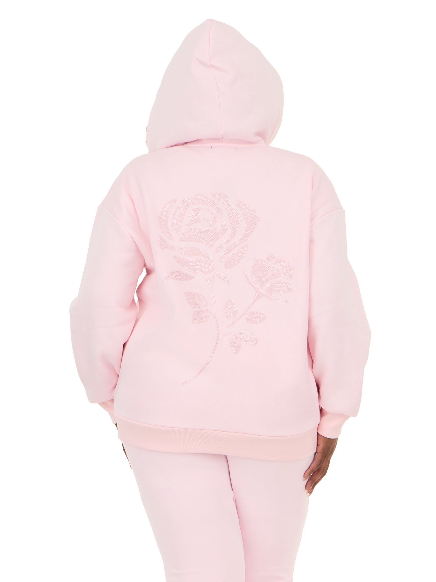 Forever 21 Women's Fleece Zip Up Hoodie with Front and Back Graphic Detail, Relaxed Fit Sweatshirt Jacket, Casual Everyday Layering Style, Pink, XXS-4X