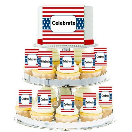 July 4th Celebrate Edible Photo Toppers & Edible Cupcake Decoration Kit