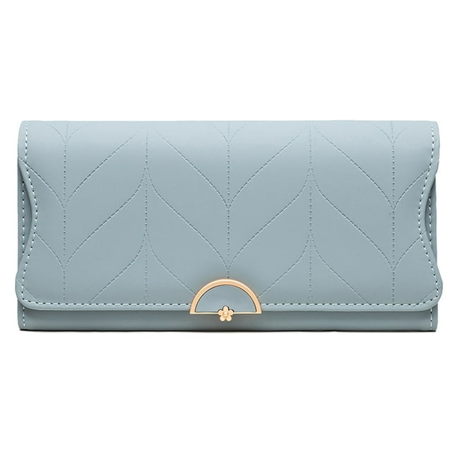 Organizador de embrague de cartera con solapa RFID de cuero para mujer