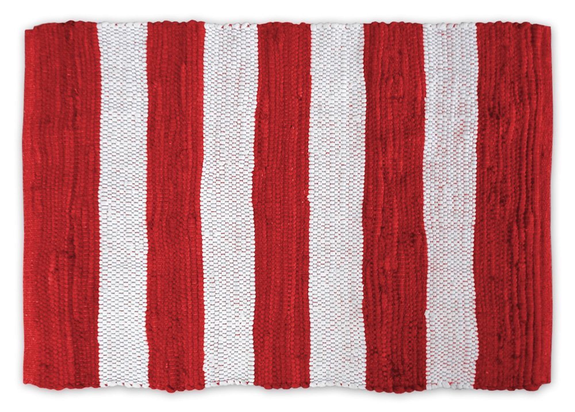 24" x 36" Red and White Striped Reversible Rectangular Rag Rug