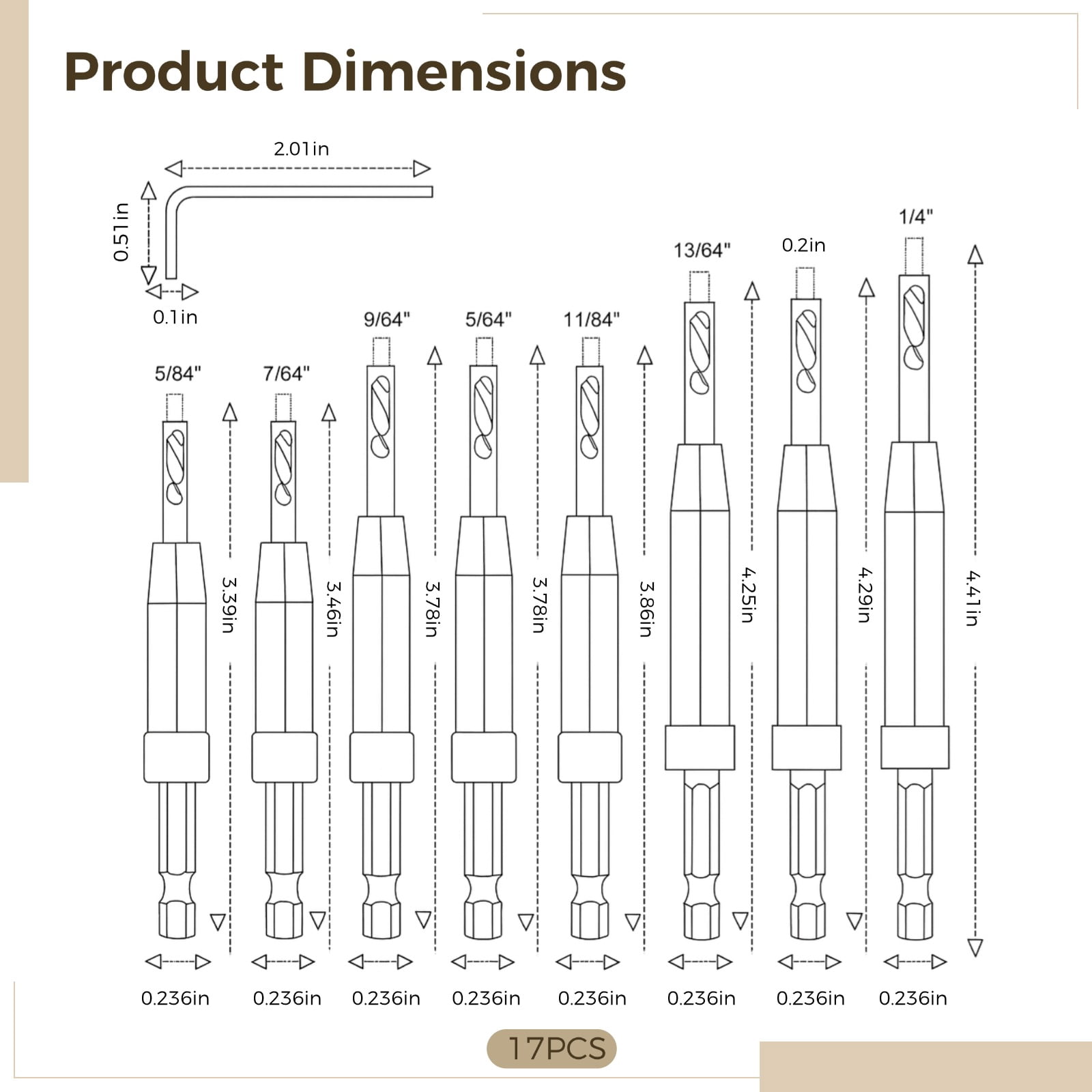 17 Pcs Self Centering Drill Bit Set, High Speed Steel Center Hinge Drill Bits, Woodworking Tools for Door Window Furniture Installation, 1/4 Inch Hex Shank Compatible