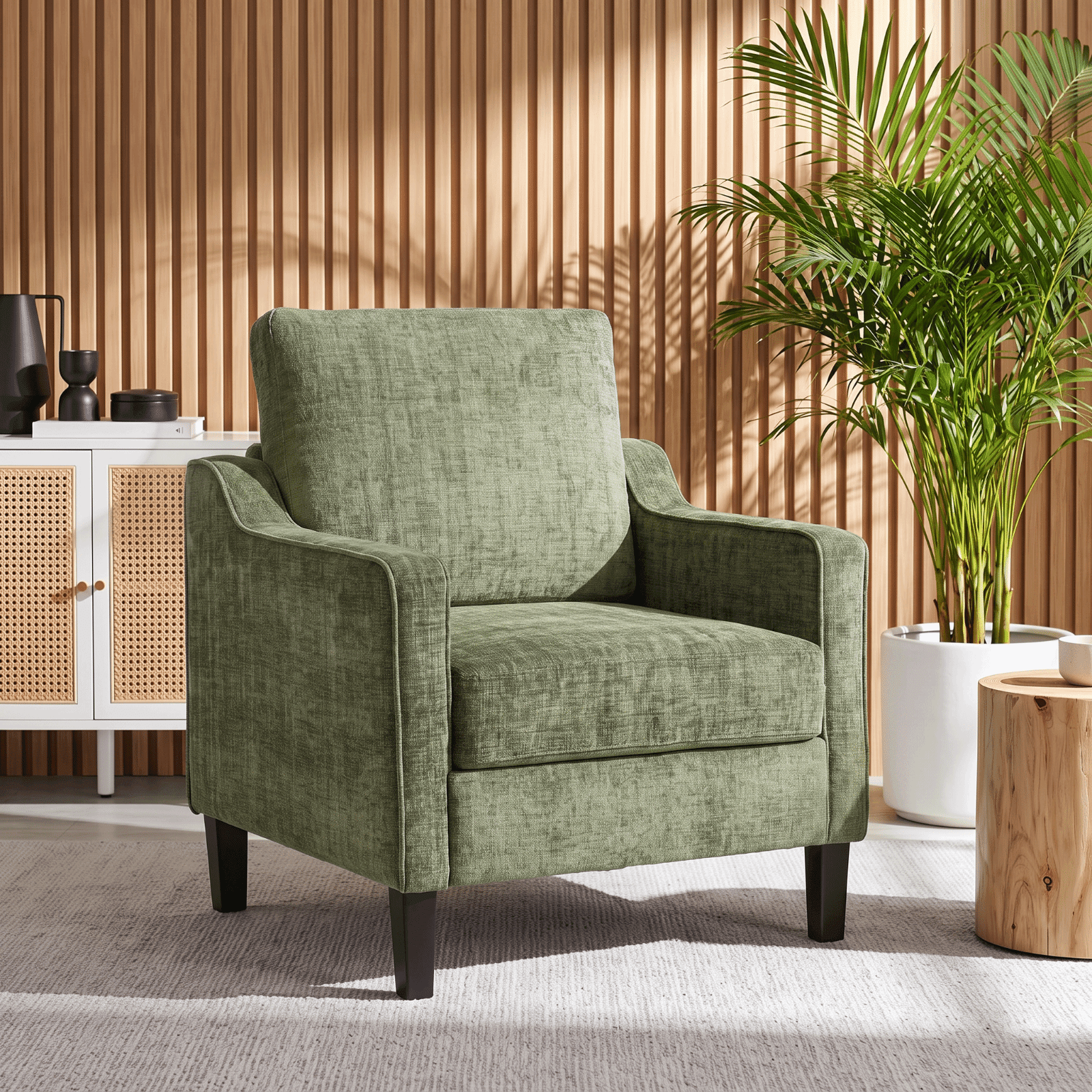 Arlopu Modern Arm Chair Upholstered Comfy Reading Accent Chair with Solid Wood Frame