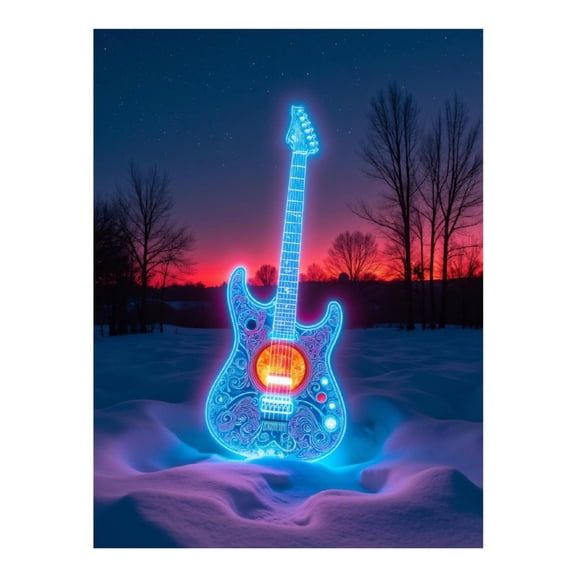 Diamond Art Kits for Adults - 5d Neon Electric Guitar Winter Sunset Diamond Painting for Adults, Diamond Art for Adults Beginners, Diamond Painting Kits for Adults for Home Wall Decor