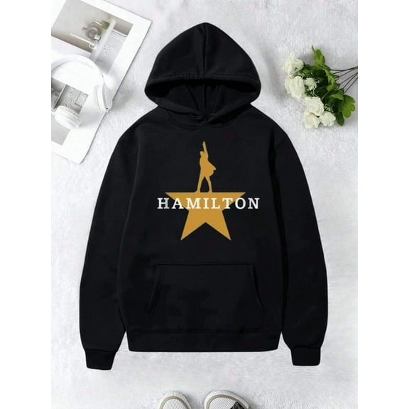 Men's Solid Color Printed Hooded Sweatshirt With "HAMILTON" Star & Silhouette Graphic Comfortable Soft Long Sleeve Tops Unisex Casual Hoodie