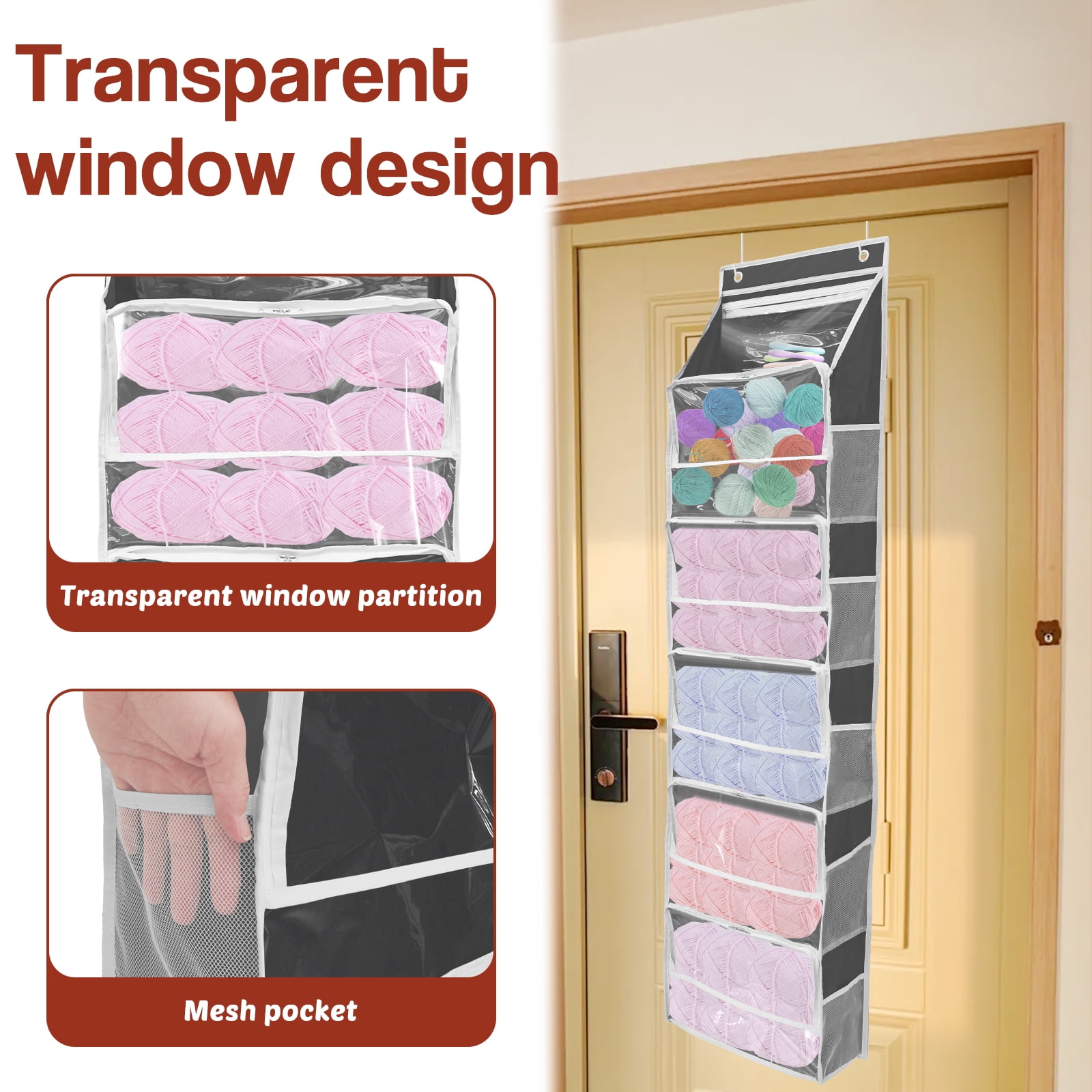 Hanging Yarn Storage Organizer with 6 Independent Compartment Thickened Large Capacity Yarn Holder for Crochet Tool Transparent