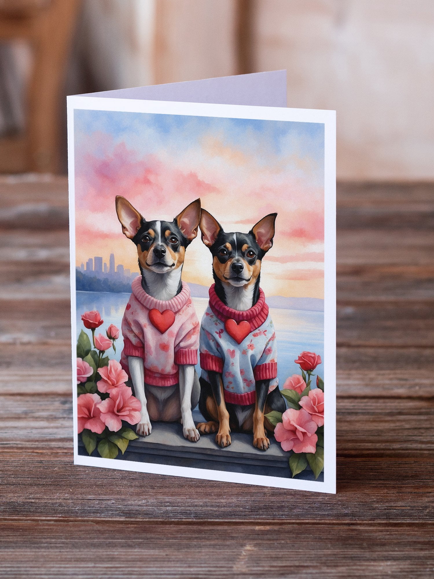 Rat Terrier Two Hearts Greeting Cards Pack of 8 7 in x 5 in