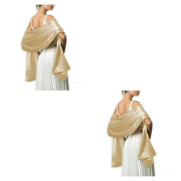 Sonducket Ceremonia de boda Bola de baile Mujeres Satén Chal Niñas Fiesta de noche Banquete Baile Elegante Decorativo Bufanda larga Decoración Dorado champagne 2piezas