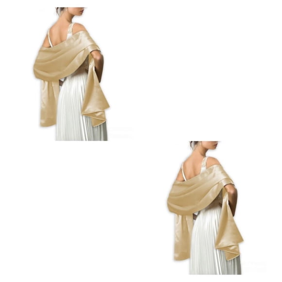 Qarigey Ceremonia de boda Bola de baile Mujeres Satén Chal Niñas Fiesta de noche Banquete Bufanda larga decorativa Champagne Gold Dorado champagne 2piezas