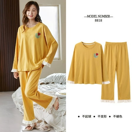 

QWZNDZGR Couple Knitted Cotton Cartoon Bear Pajamas for Women Casual Pyjama Long Sleeved Plaid Pants Sleepwear Sets Fashion Homewear 4XL
