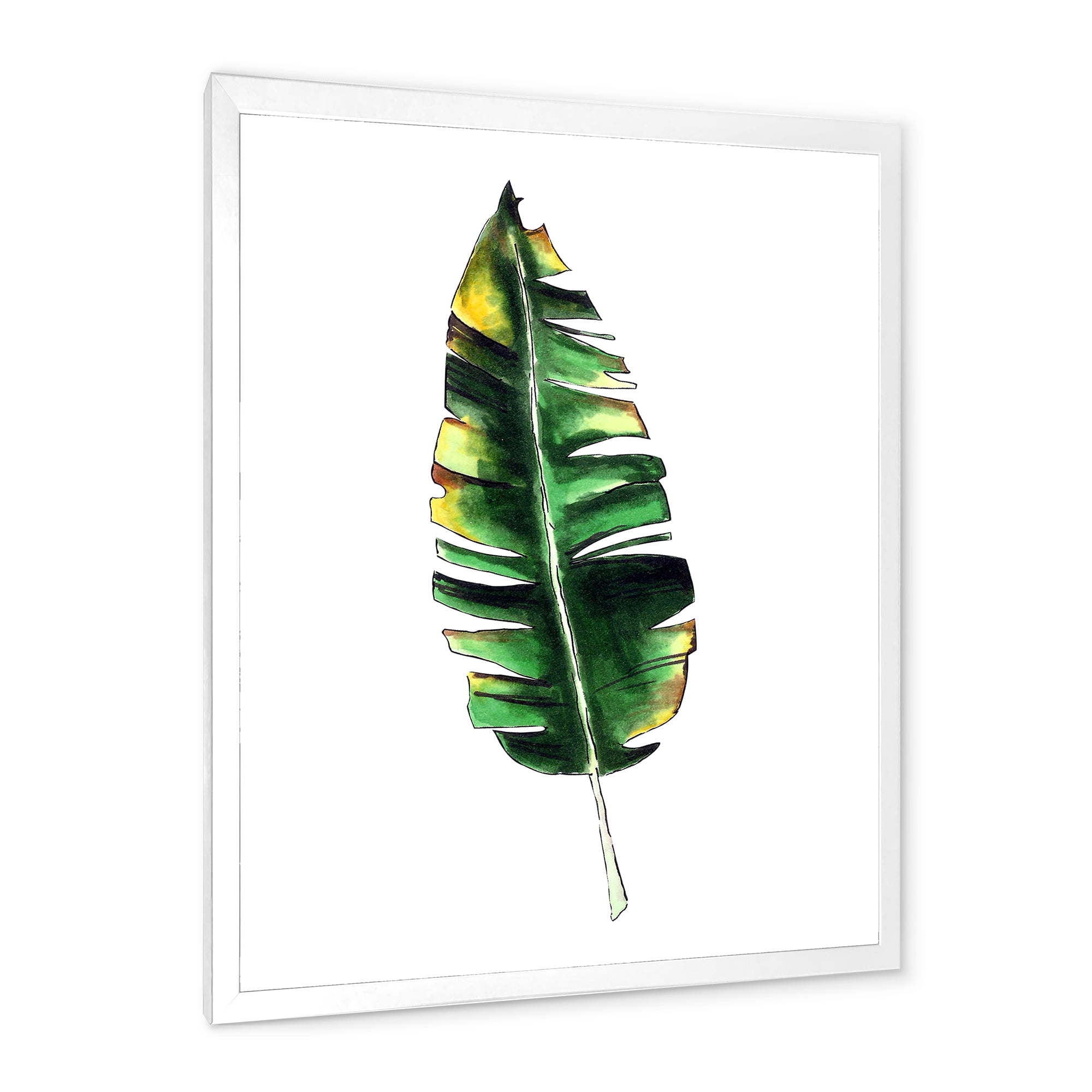Designart 'Single Banana Leaf On White' Bohemian & Eclectic Framed Art Print