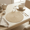 thumbnail image 7 of Sm:)e 15 Inch Round Braided Woven Placemats Set of 4, Cotton Polyester Washable Heat Resistant Placemats, Decor for Kitchen Dining Table and Party(Beige), 7 of 7