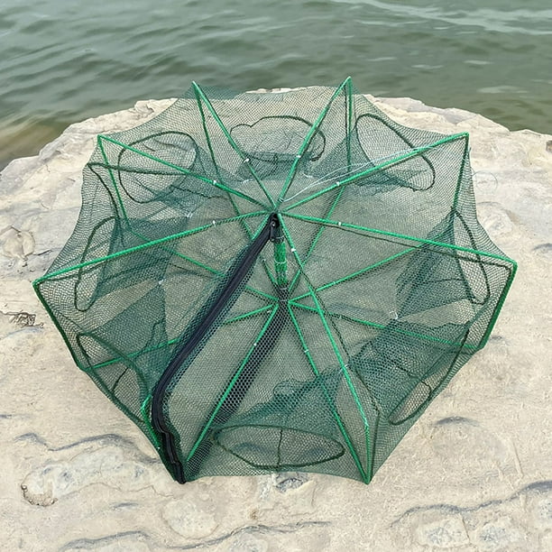 Foldable Fishing Nets 8 Holes 8 Sides 28.3 x 10.2in Upgrade Large Space  Folded Fishing Bait Trap For Fish/Crab/Shrimp