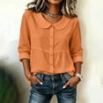 thumbnail image 5 of VBVC Women's Peter Pan Collar Button Down Blouse , Ladies' Long Sleeve Babydoll Shirt , Casual Loose Fit Peplum Top For Women, Orange , S-2XL, 5 of 6
