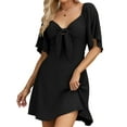 thumbnail image 4 of UVN Summer Dresses for Women Short Sleeve V Neck Midi Dress Elegant Bow Tie Beach Sundress, 4 of 9