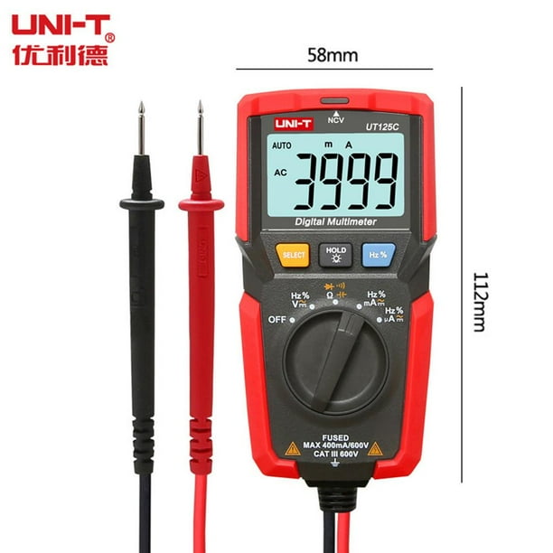 Mini Multímetro Digital De Bolsillo Uni-T Ut125C, Probador De Temperatura, Condensador De Resistencia, Diodo De Frecuencia, Prueba Ncv, Pantalla De Bajo Voltaje Eigraketly TO005205-00