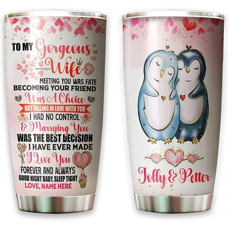 

Athenstics Personalized To My Gorgeous Wife Tumbler Penguins Couple Husband Wife Lovely Presents For Christmas Anniversary Valentines Day Stainless Steel Tumblers 20oz