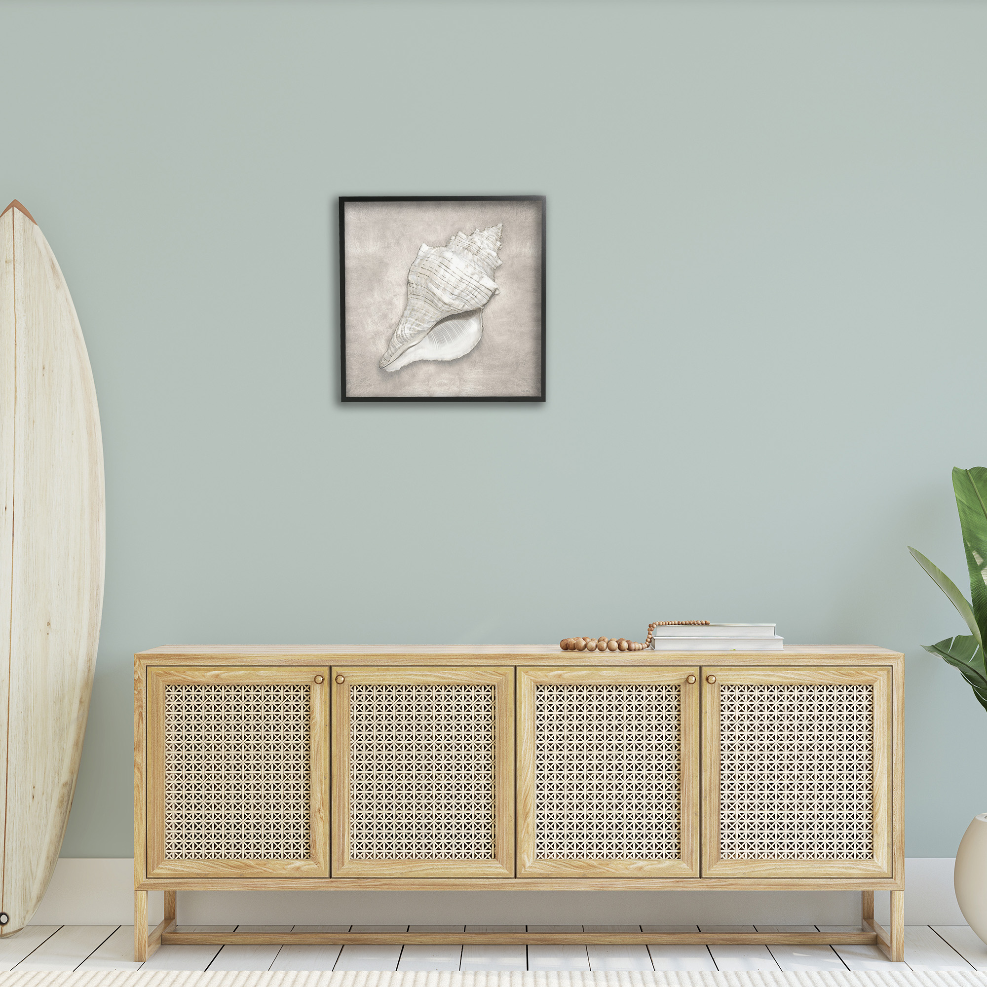 Stupell Industries Rustic Grey Conch Shell Nature Painting Black Framed Art Print Wall Art, 24 x 24