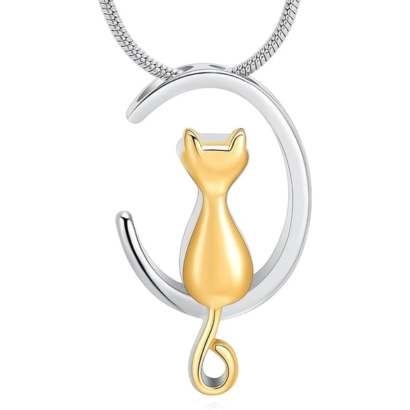 Cat Ash Necklace Urn Necklace for Ashes Moon Cremation Necklace Memorial Cremation Jewelry for Pet Ashes