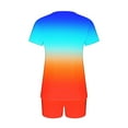 thumbnail image 5 of Summer Plus Size Two Piece Outfits for Women Fashion Gradient Casual Home Two-piece V-neck Top With Pocket Shorts Set, 5 of 7