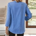 thumbnail image 4 of CIENVNSTG Cotton Linen Shirts for Women Tops 3/5 Sleeve Button Down V Neck Design Lightweight Blouse for Vacation Work School Business Casual Occasions Everyday Wear with Ease Blue 2XL, 4 of 4