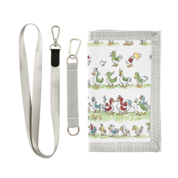JIALIOU Nylon Trifold Card Wallet with ID Window Zipper Pocket for Men Women Teen Cartoon Ducks Line