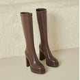 thumbnail image 6 of Black Leather Boots Platform Boots for Women Square Toe Chunky Block Heeled Boots, 6 of 14